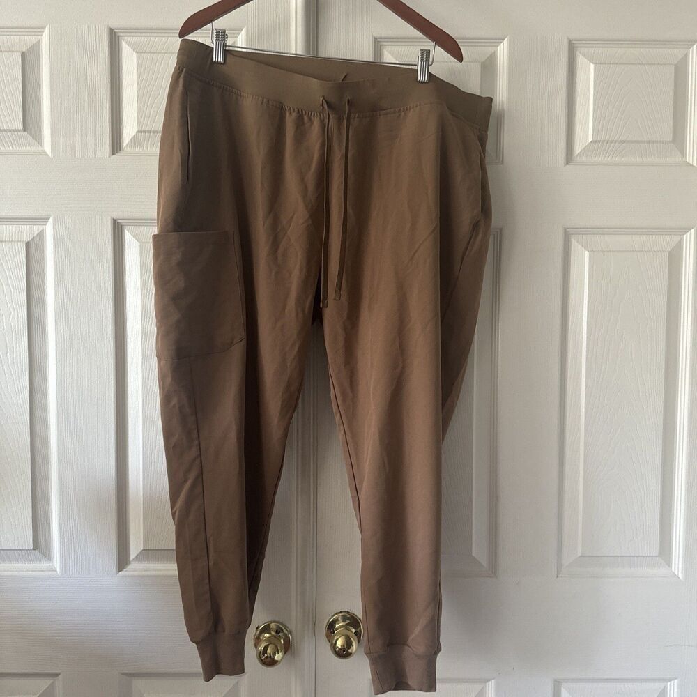 Mandala Petite 2XL Jogger Scrub Pants Brown Stretch Drawstring Workwear
